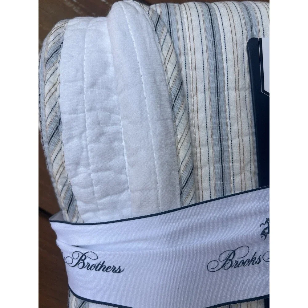 Brooks Brothers Cotton Slub Quilt and Sham Set Twin XL Light Blue White Stripes